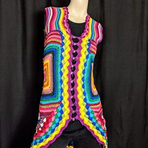 Double Zero | Sleeveless Rainbow Crochet Sweater